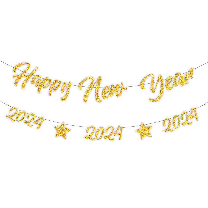 Gold Happy New Year Hanging Flag Theme Party Banner Decoration